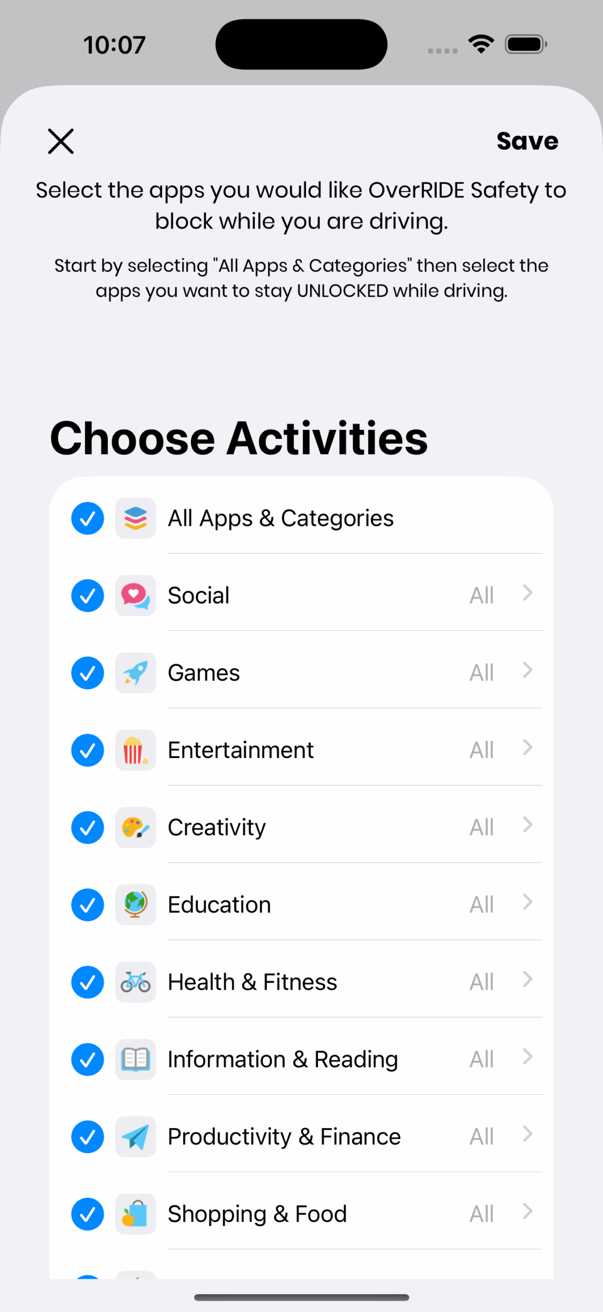 App Setup App Selection